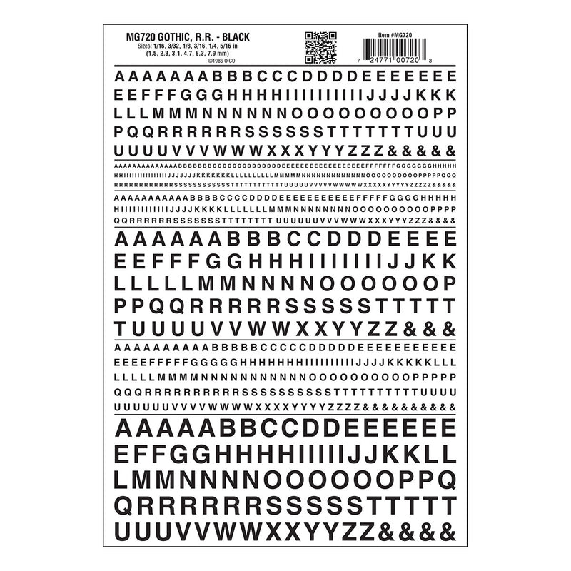Woodland Scenics MG720 Model Graphics, Gothic Letters, Black