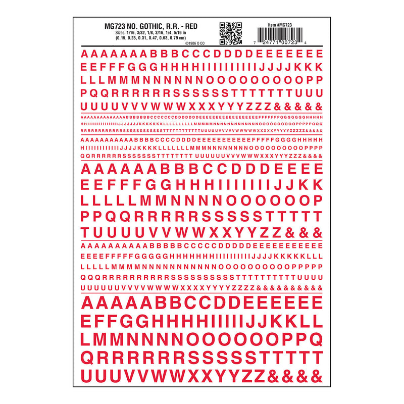 Woodland Scenics MG723 Model Graphics, Gothic Letters, Red