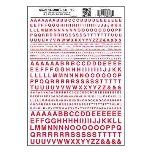 Woodland Scenics MG723 Model Graphics, Gothic Letters, Red