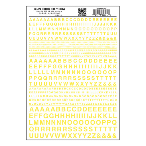 Woodland Scenics MG724 Model Graphics, Gothic Letters, Yellow