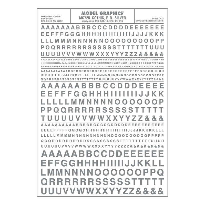 Woodland Scenics MG725 Model Graphics, Gothic Letters, Silver