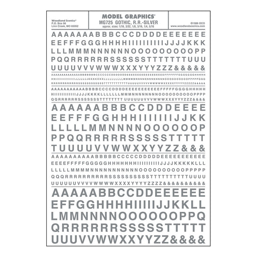 Woodland Scenics MG725 Model Graphics, Gothic Letters, Silver