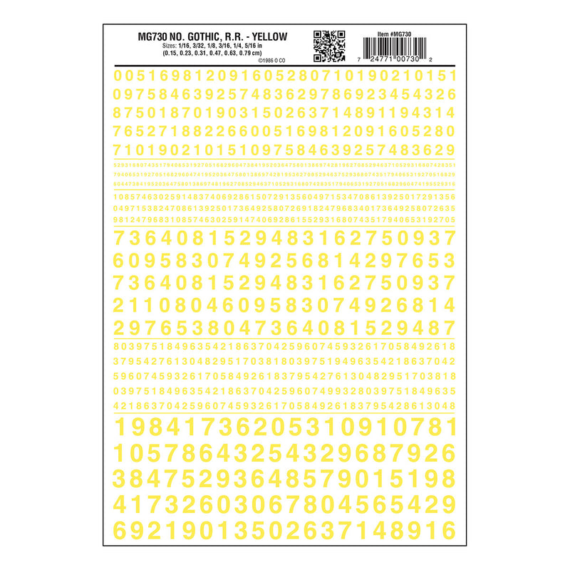 Woodland Scenics MG730 Model Graphics, Gothic Numbers, Yellow