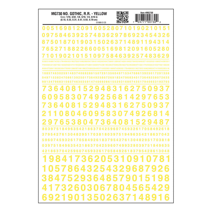 Woodland Scenics MG730 Model Graphics, Gothic Numbers, Yellow