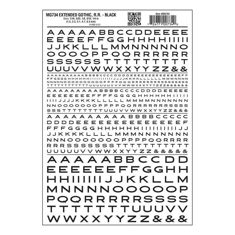 Woodland Scenics MG734 Model Graphics, Extended Gothic Letters, Black