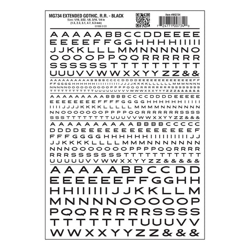 Woodland Scenics MG734 Model Graphics, Extended Gothic Letters, Black