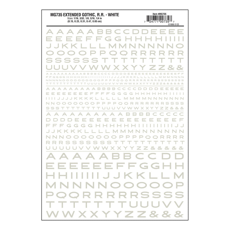 Woodland Scenics MG735 Model Graphics, Extended Gothic Letters, White