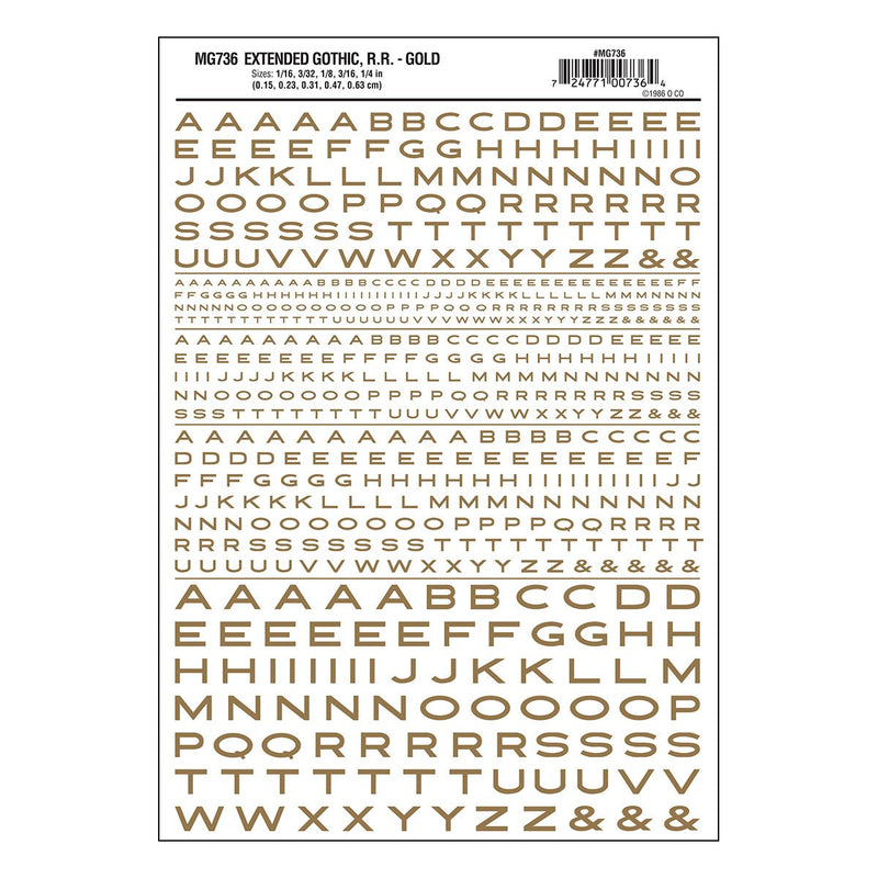 Woodland Scenics MG736 Model Graphics, Extended Gothic Letters, Gold