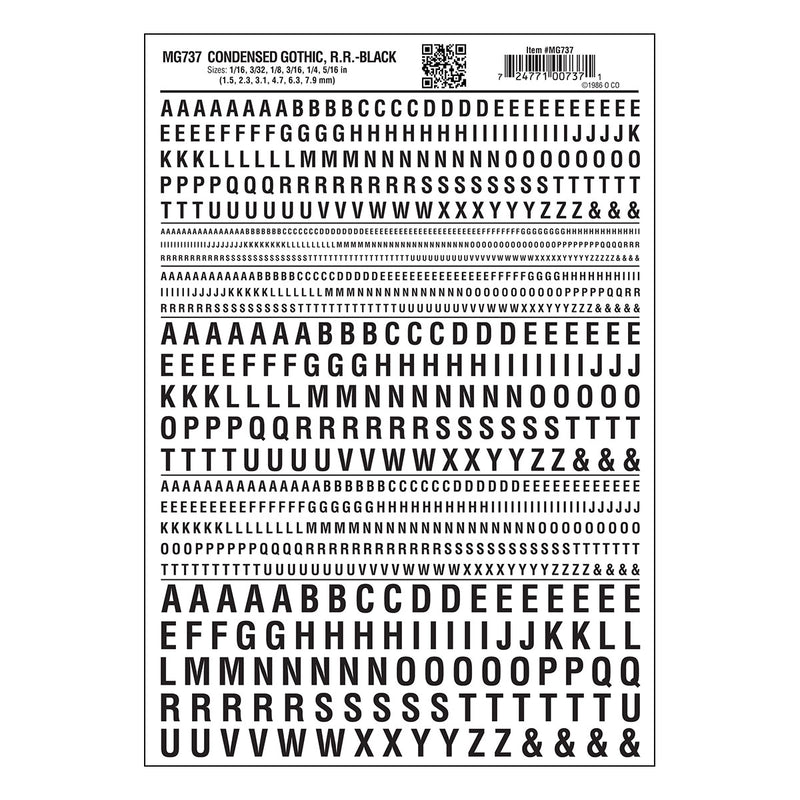 Woodland Scenics MG737 Model Graphics, Short Gothic Letters, Black