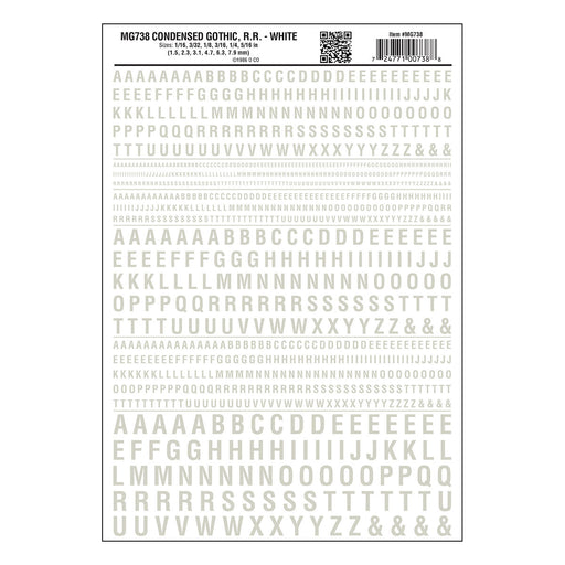 Woodland Scenics MG738 Model Graphics, Short Gothic Letters, White