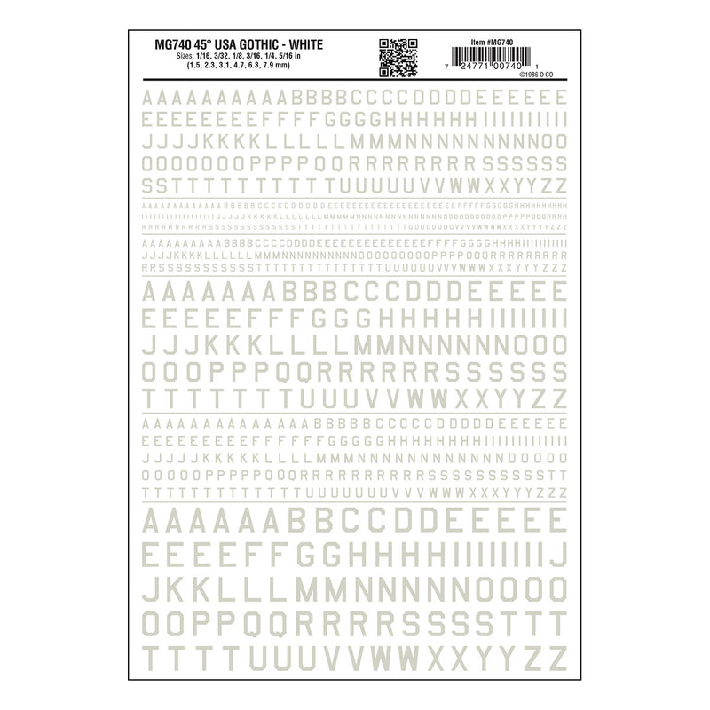 Woodland Scenics MG740 Model Graphics, Gothic 45-Degree USA Letters, White