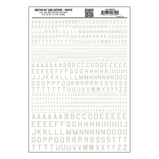 Woodland Scenics MG740 Model Graphics, Gothic 45-Degree USA Letters, White