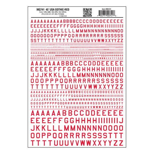 Woodland Scenics MG741 Model Graphics, Gothic 45-Degree USA Letters, Red