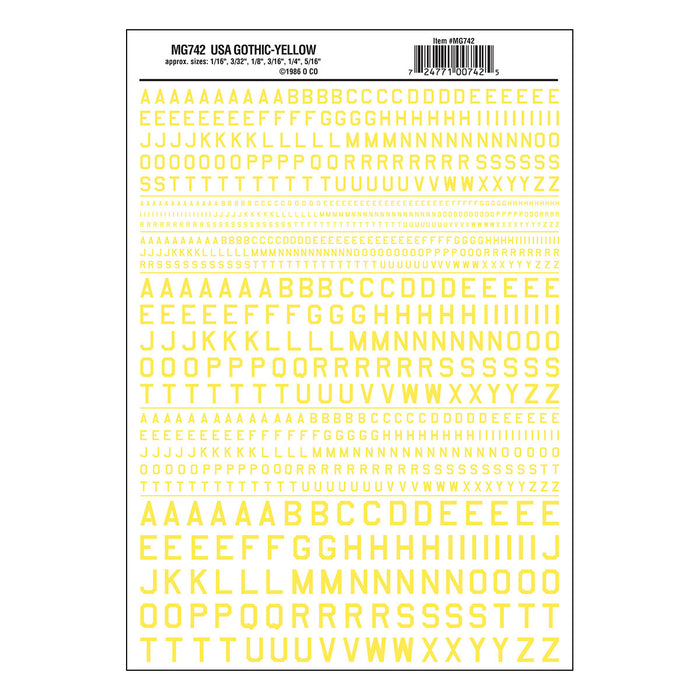 Woodland Scenics MG742 Model Graphics, Gothic 45-Degree USA Letters, Yellow