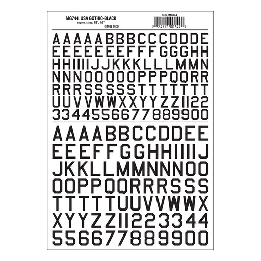 Woodland Scenics MG744 Model Graphics, Large Gothic 45-Degree USA Letters, Black