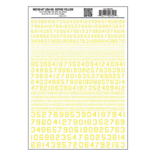 Woodland Scenics MG749 Model Graphics, Gothic 45-Degree USA Numbers, Yellow