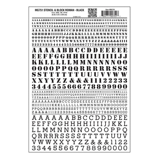 Woodland Scenics MG751 Model Graphics, Roman Stencil / Block Letters, Black