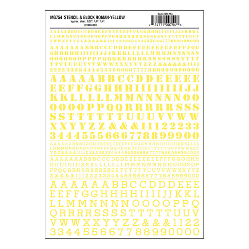 Woodland Scenics MG754 Model Graphics, Roman Stencil / Block Letters, Yellow