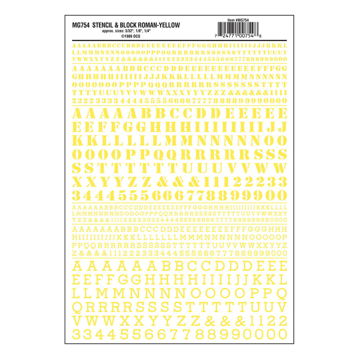 Woodland Scenics MG754 Model Graphics, Roman Stencil / Block Letters, Yellow