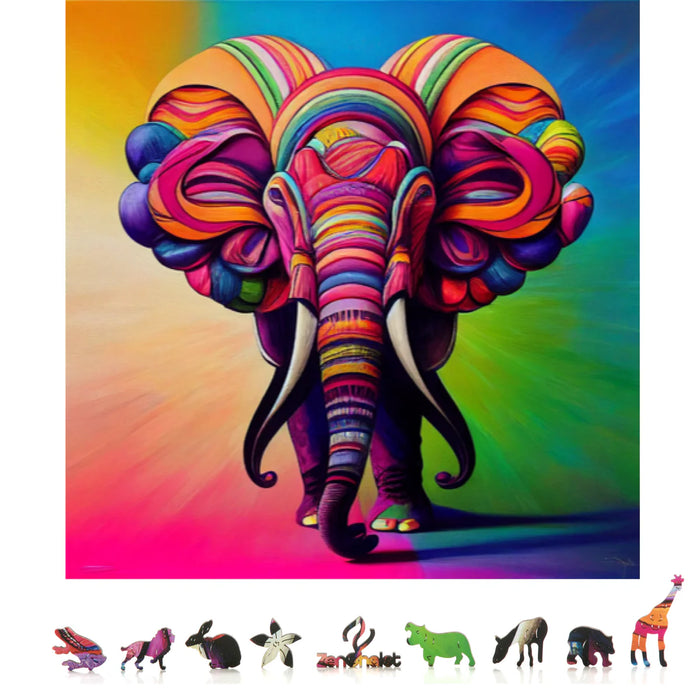 Zen Chalet CE500 Colorful Elephant 500 Piece Wooden Jigsaw Puzzle