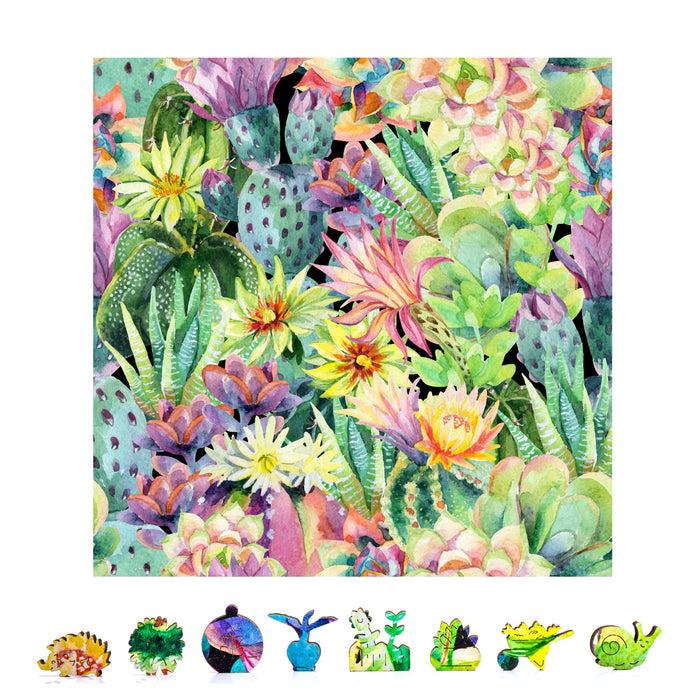 Zen Chalet FC500 Floral Cactus 500 Piece Wooden Puzzle  White Rose Hobbies