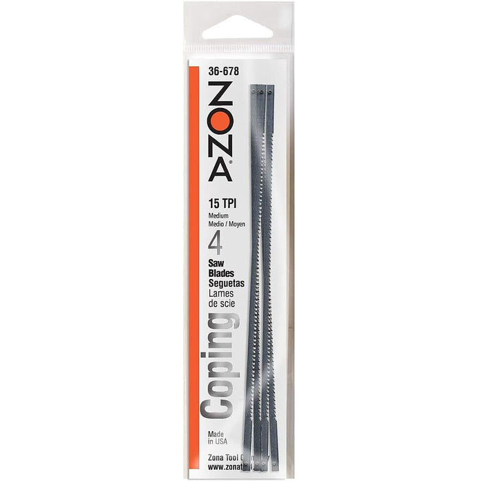 Zona 36-678 Coping Saw Blades .125 x .020 x 15 TPI for Metal and Plastic 4 Pack