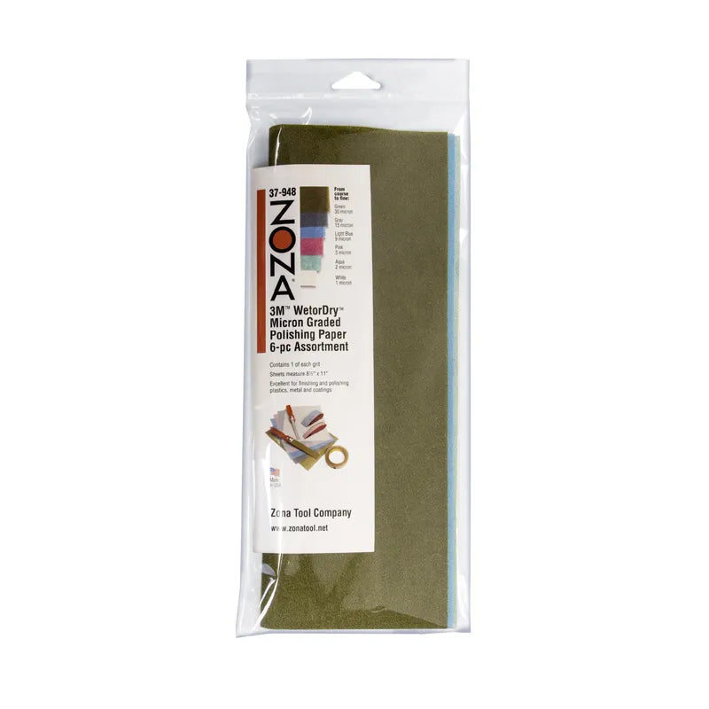 Zona 37-948 8.5"x11" 3M Wet or Dry Micron Graded Polishing Paper 6 Piece Assortment