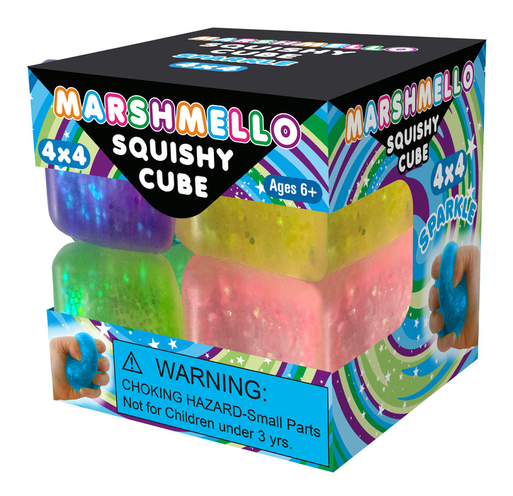 Zorbitz Marshmello Squishy 4x4 Glitter Mini Cube (Colors May Vary)