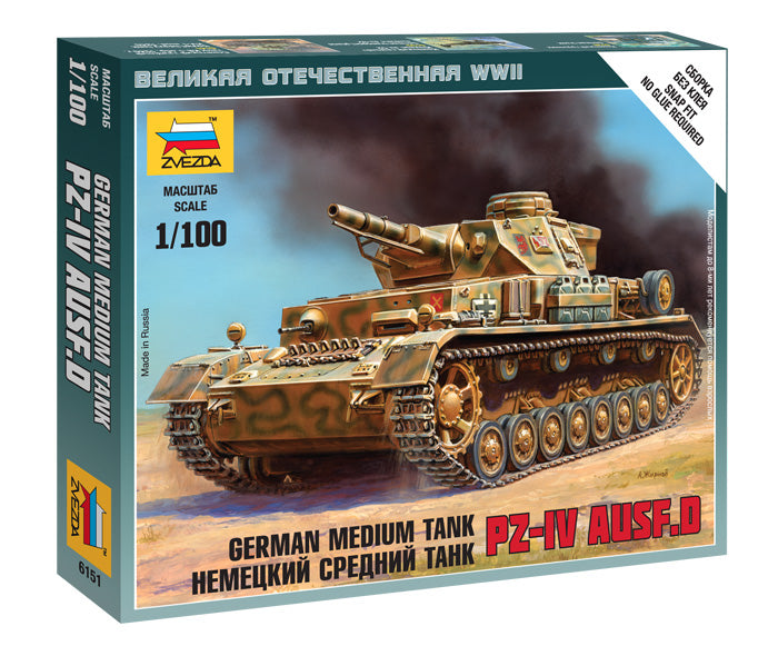 Zvezda 6151 1/100 German Pz.Iv Ausf.D Snap Model Tank Kit