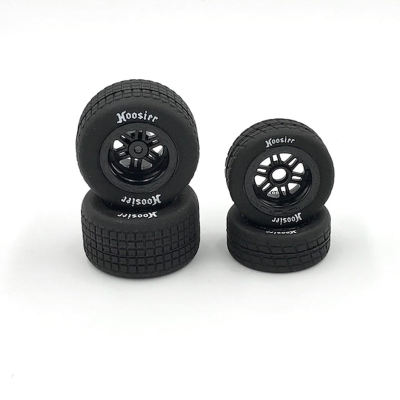 1RC 5528 Front and Rear Hoosier Tires on Black Wheels for Midget 3.0 4 Pack