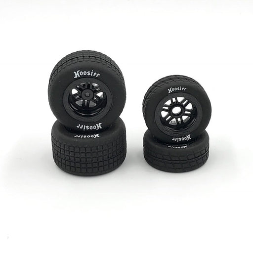 1RC 5528 Front and Rear Hoosier Tires on Black Wheels for Midget 3.0 4 Pack