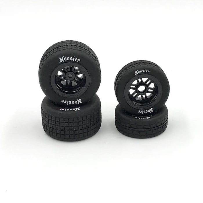 1RC 5528 Front and Rear Hoosier Tires on Black Wheels for Midget 3.0 4 Pack