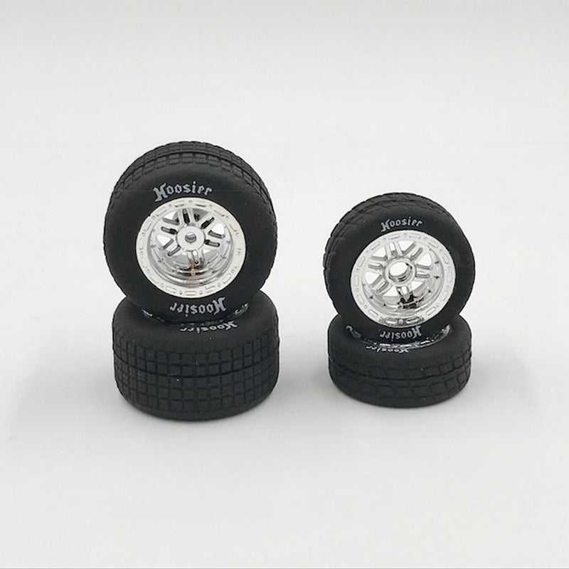 1RC 5529 Front and Rear Hoosier Tires on Chrome Wheels for Midget 3.0 4 Pack