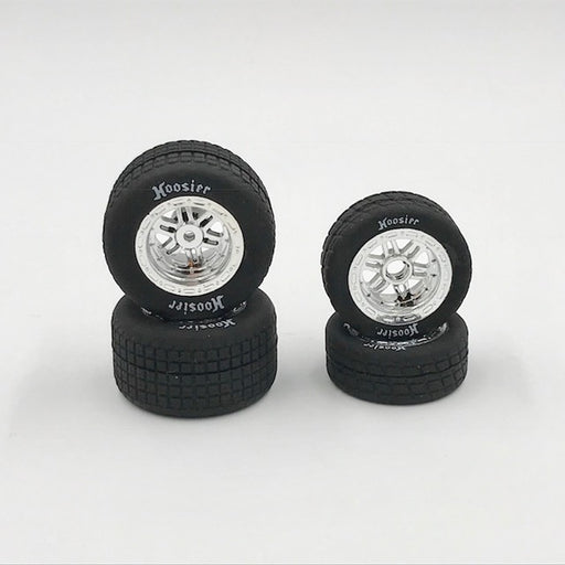 1RC 5529 Front and Rear Hoosier Tires on Chrome Wheels for Midget 3.0 4 Pack