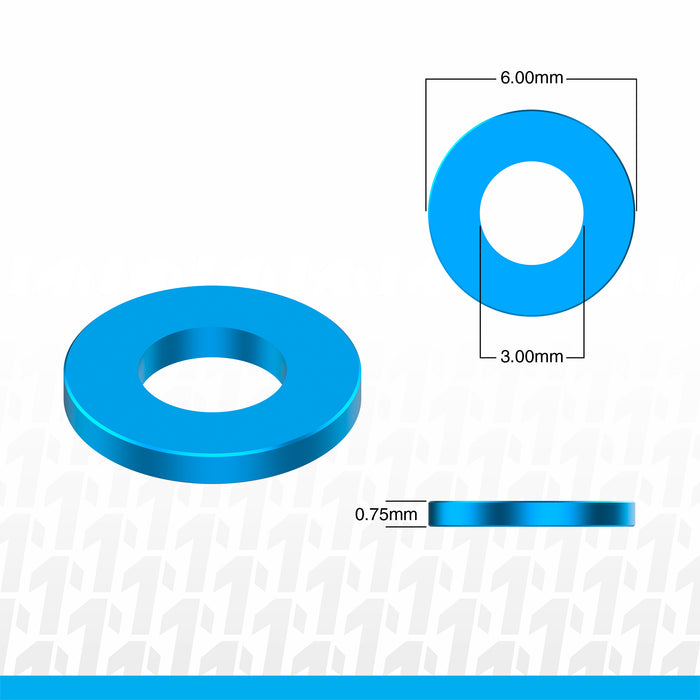 1UP Racing 80316 Blue Precision Aluminum Shims 3x6x0.75mm 12 Pack