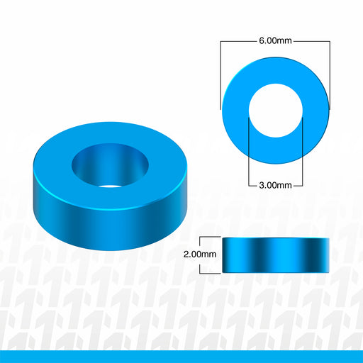 1UP Racing 80314 Blue Precision Aluminum Shims 3x6x2mm 12 Pack