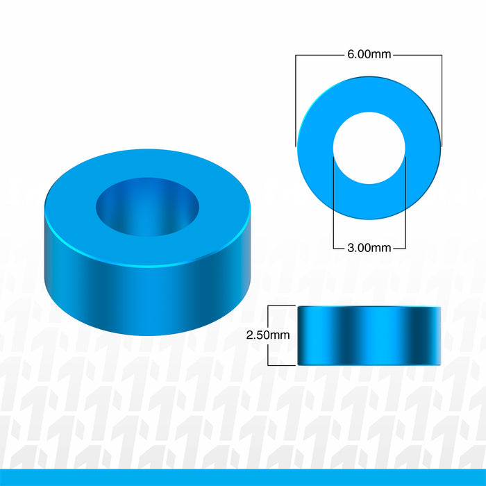1UP Racing 80318 Blue Precision Aluminum Shims 3x6x2.5mm 12 Pack