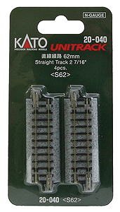 Kato 20040 N Scale UniTrack 62mm 2-7/16" Straight (4 Pack)