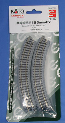 Kato 20-172 N Scale UniTrack 183mm 7" Radius Curve 45-Degree (4 Pack)