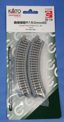 Kato 20174 N Scale UniTrack 150mm 6" Radius Curve 45-Degree (4 Pack)