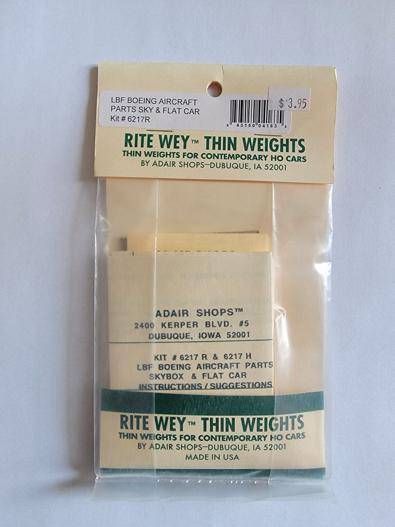 Rite Wey 6217R HO Scale Thin Weights - LBF Boeing Aircraft Flat Car - NOS