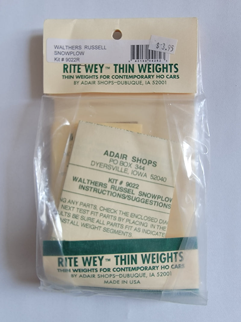 Rite Wey 9022R HO Scale Thin Weights - Walthers Russell Snow Plow - NOS