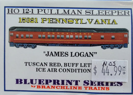 Branchline Trains 15321 HO Scale 1-21 Heavyweight Pullman Sleeper PRR James Logan - NOS