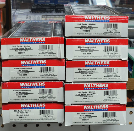 Walthers HO Scale New York Central 1948 20th Century Limited 9 Car Set - NOS