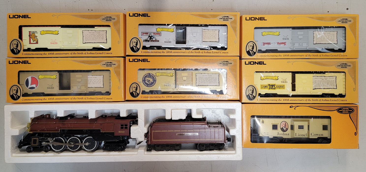 Lionel 6-8210 Joshua Lionel Cowen Steam Engine w/ 6 Boxcar set & Caboose - NOS