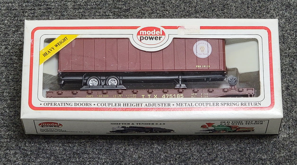 Model Power 8350 HO Scale 50' Flatcar with Trailer Pennsylvania PRR - NOS
