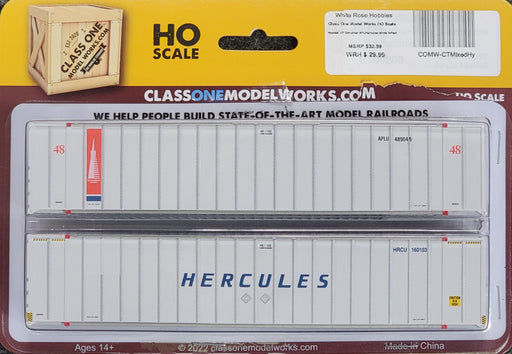 Class One Model Works HO Scale Hyundai 48' Container APL/Hercules Mixed 2-Pack