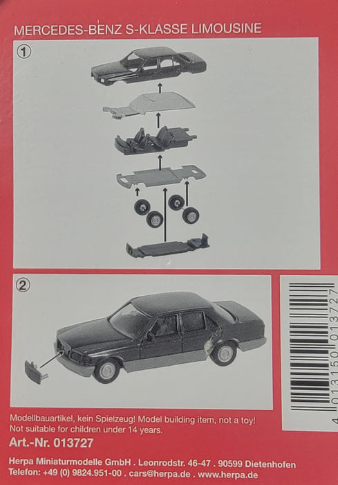 Herpa 1372701 HO Scale Mercedes-Benz S Class Kit (Colors Vary)
