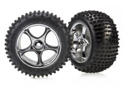 Traxxas 2470R 2.2 Alias Tires on Chrome Tracer Wheels for Bandit Rear