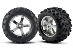 Traxxas 4973R Hurricane Chrome Wheels with Tires for Revo and E/T-Maxx Vehicles
